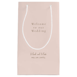 Blush Gold Text Names Wedding Small Gift Bag