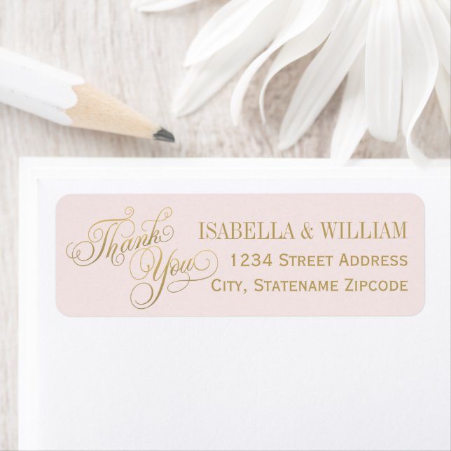 Blush Gold Thank You Wedding Return Address Label (Insitu)