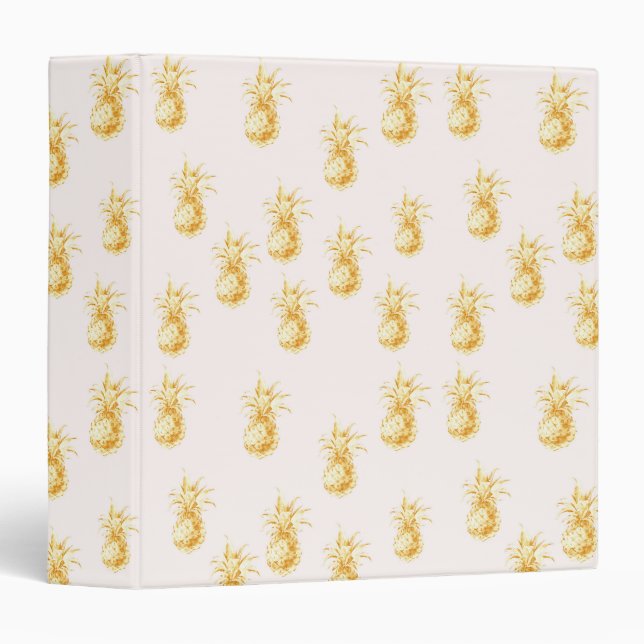 Blush Gold Tropical Pineapples 3 Ring Binder (Front/Spine)