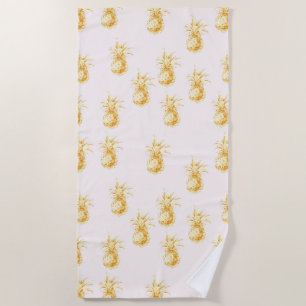 Blush Gold Tropical Pineapples Beach Towel