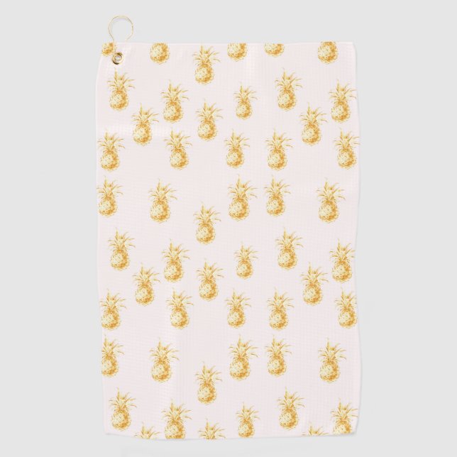 Blush Gold Tropical Pineapples Golf Towel (Front)