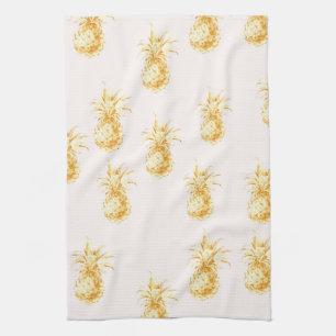 Blush Gold Tropical Pineapples Kitchen Towel