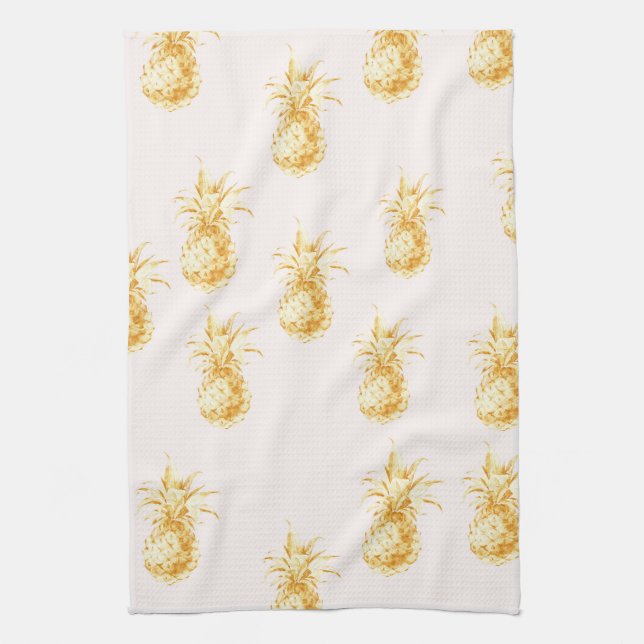 Blush Gold Tropical Pineapples Kitchen Towel (Vertical)