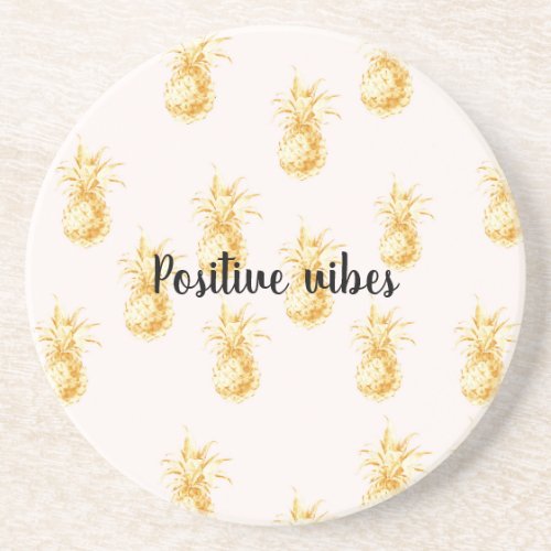 Blush Gold Tropical Pineapples personalized quote Coaster