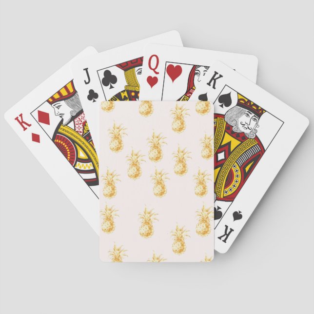 Blush Gold Tropical Pineapples Poker Cards (Back)