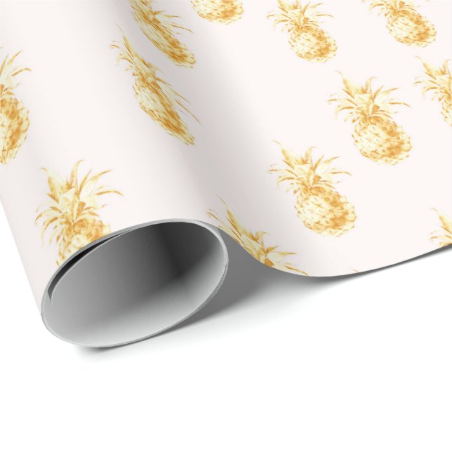 Blush Gold Tropical Pineapples Wrapping Paper (Roll Corner)