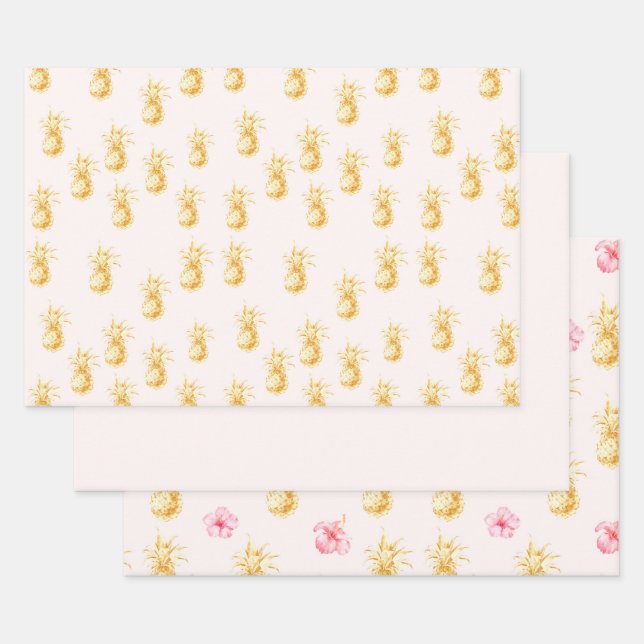 Blush Gold Tropical Pineapples Wrapping Paper Sheets (Set)