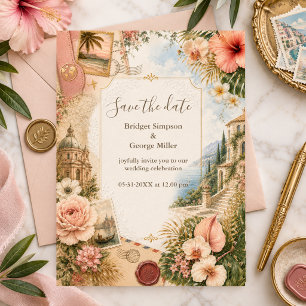 Blush Gold Tropical Wedding Journey Luxe Invitation