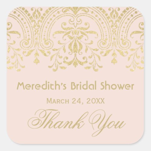 Blush Gold Vintage Glamour Wedding Bridal Shower Square Sticker