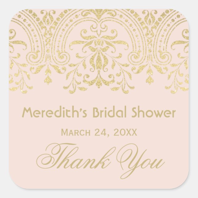 Blush Gold Vintage Glamour Wedding Bridal Shower Square Sticker (Front)
