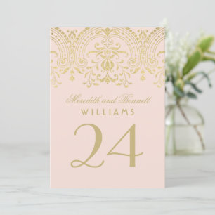 Blush Gold Vintage Glamour Wedding Table Number