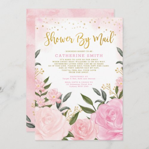 Blush Gold Watercolor Floral Baby Shower By Mail Invitation