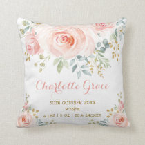 Blush Gold Watercolor Floral Birth Stats Nursery Throw Pillow Blush Gold Watercolor Floral Birth Stats Nursery Throw Pillow