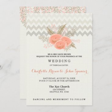 blush gold watercolor floral wedding invitation