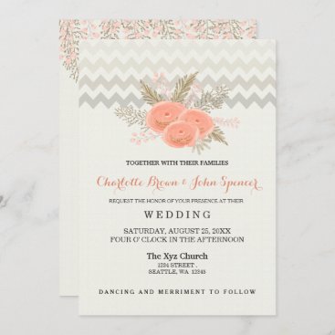blush gold watercolor floral wedding invitations