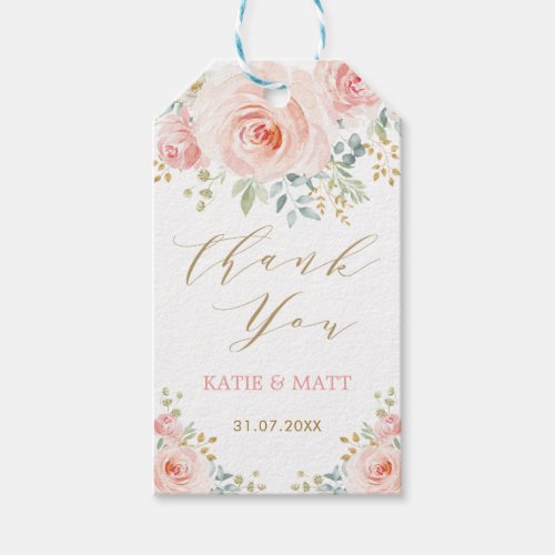Blush Gold Watercolor Floral Wedding Party Favors Gift Tags