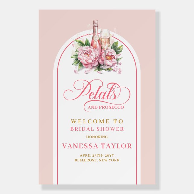 Blush gold watercolor petals bridal welcome foam board (Front)