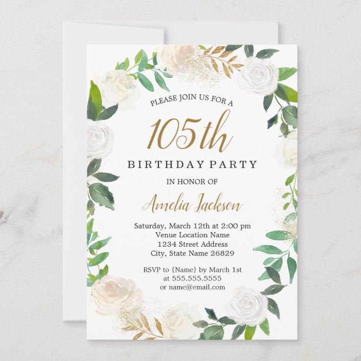 Blush Gold Watercolor Wreath 105th Birthday Invitation | Zazzle