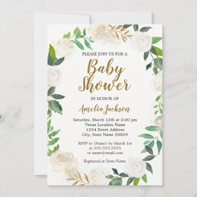 Blush Gold Watercolor Wreath Baby Shower Invitation (Front)
