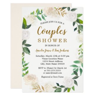 Blush Gold Watercolor Wreath Couples Shower Invitation
