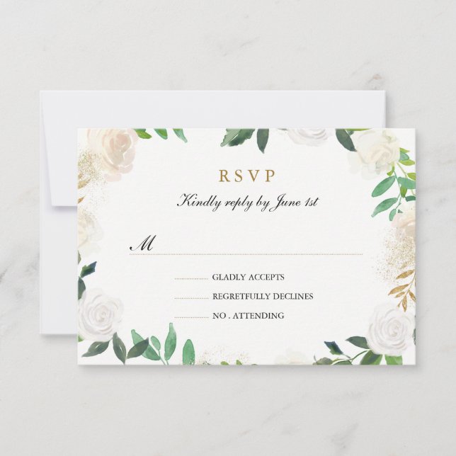 Blush Gold Watercolor Wreath Wedding RSVP (Front)