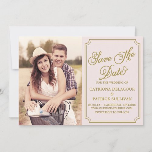 Blush &amp; Gold Whimsical Save the Date Announcement