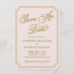 Blush & Gold Whimsical Save the Date Announcement