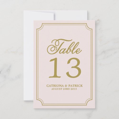 Blush  Gold Whimsical Script Table Numbers Card