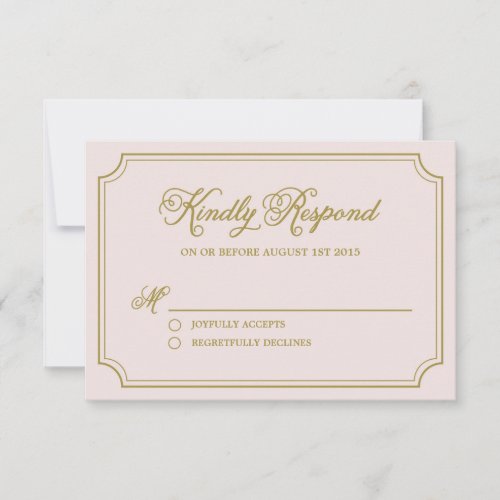 Blush &amp; Gold Whimsical Script Wedding RSVP Card