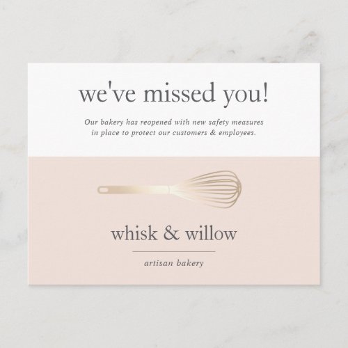 Blush  Gold Whisk  Bakery Business Reopening Postcard