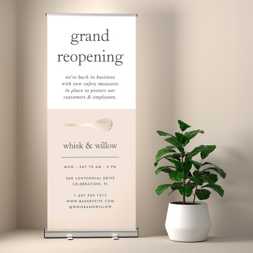 Blush  Gold Whisk Bakery Business Reopening Retractable Banner