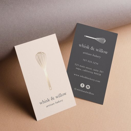 Customizable Blush &amp; Gold Whisk | Bakery | Chef | Caterer Business Card