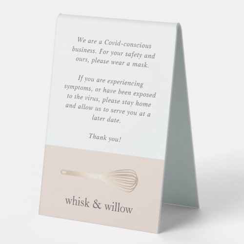 Blush  Gold Whisk  Bakery Covid Safety Table Tent Sign