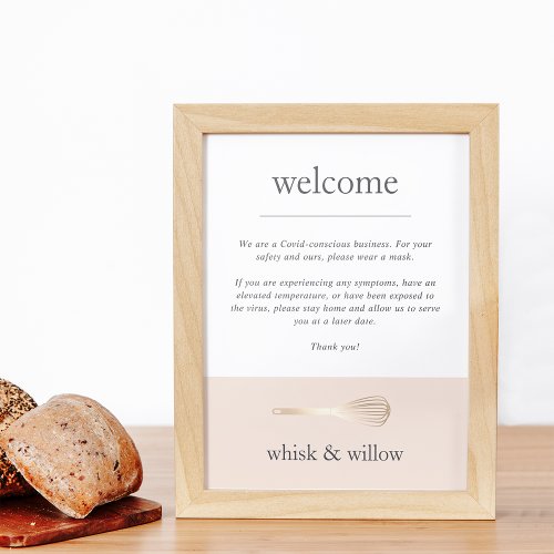 Blush  Gold Whisk  Bakery Covid Safety Welcome Poster