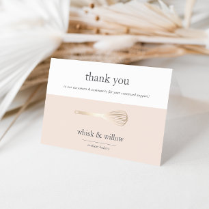 Blush & Gold Whisk Bakery or Caterer Business Letterpress Thank You Card