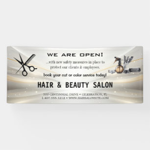 Blush & Gold Whisk Scissors Hair Salon Reopening Banner