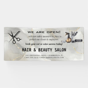 Blush & Gold Whisk Scissors Hair Salon Reopening Banner