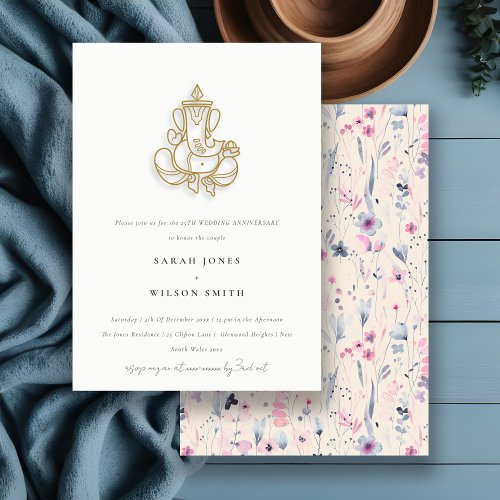 Blush Gold Wildflower Ganesh Indian Anniversary Invitation