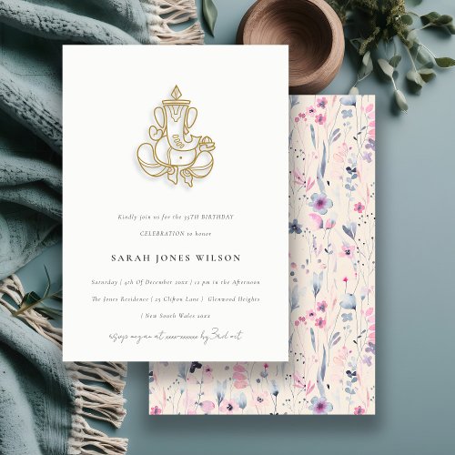 Blush Gold Wildflower Ganesh Indian Birthday Invitation