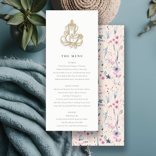 Blush Gold Wildflower Ganesh Indian Wedding Menu Invitation