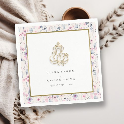 Blush Gold Wildflower Ganesh Indian Wedding Napkins