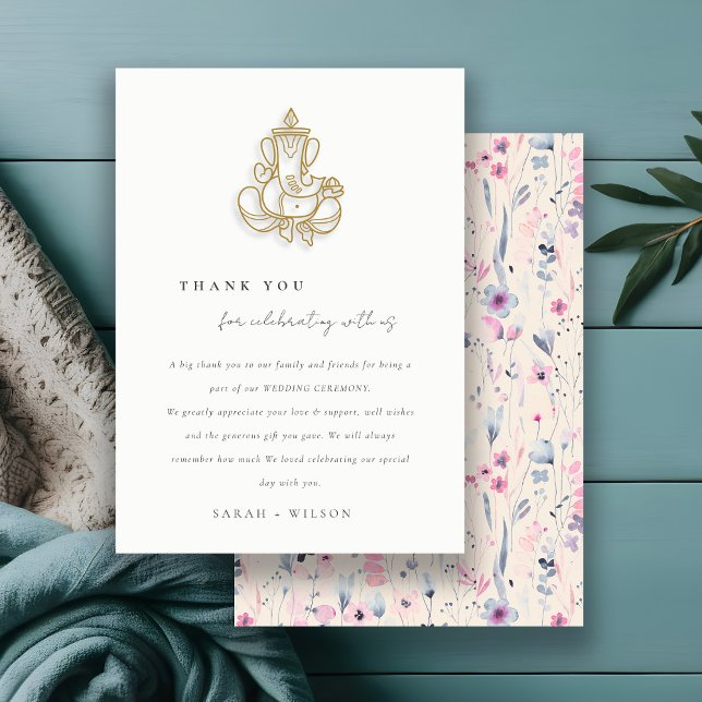 Blush Gold Wildflower Ganesh Indian Wedding Thank You Card (Creator Uploaded)