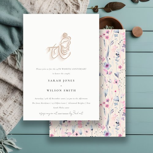 Blush Gold Wildflower Krishna Indian Anniversary Invitation