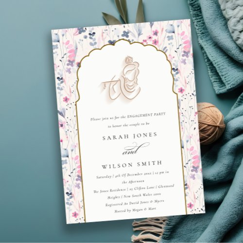 Blush Gold Wildflower Krishna Indian Engagement Invitation