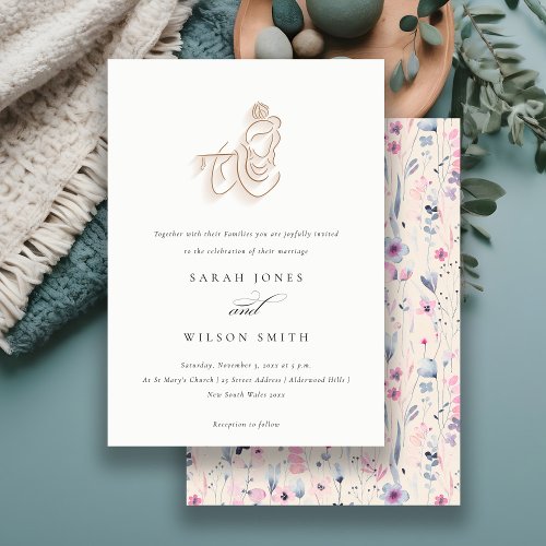 Blush Gold Wildflower Krishna Indian Wedding Invitation