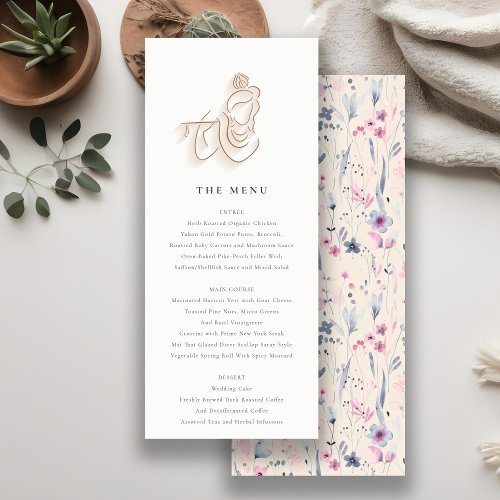 Blush Gold Wildflower Krishna Indian Wedding Menu Invitation