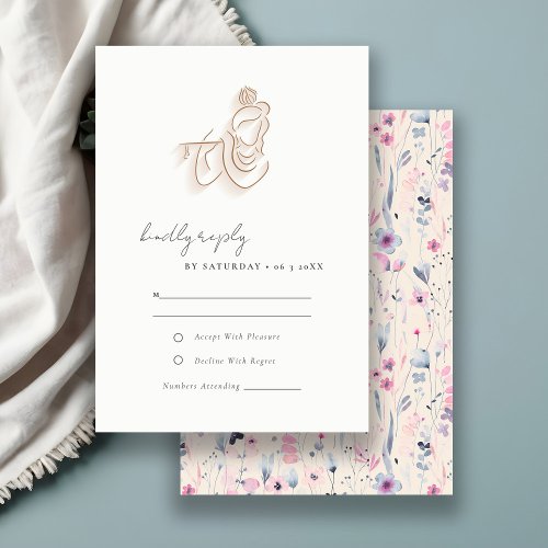 Blush Gold Wildflower Krishna Indian Wedding RSVP Card