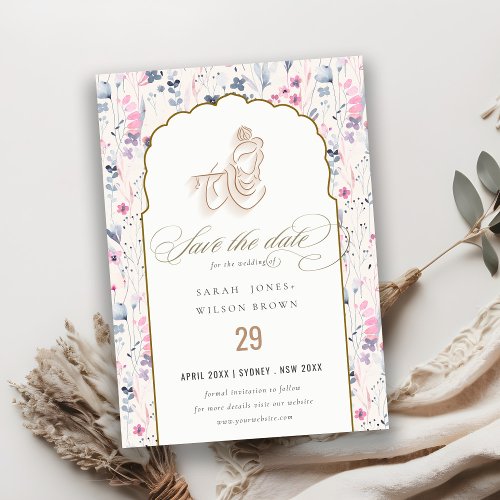 Blush Gold Wildflower Krishna Indian Wedding Save The Date