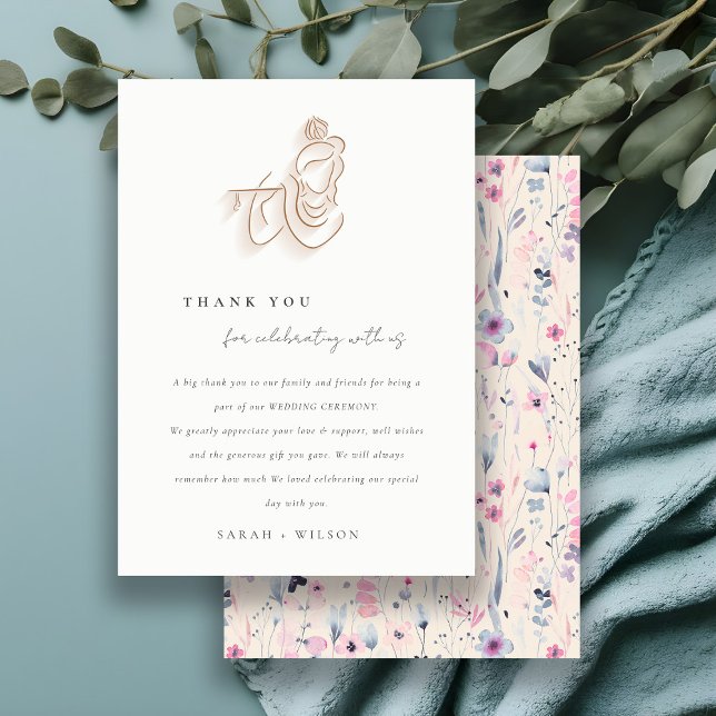 Blush Gold Wildflower Krishna Indian Wedding Thank You Card (Creator Uploaded)