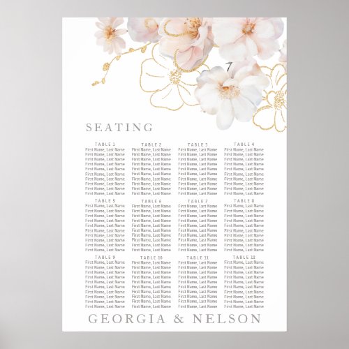 Blush Gold Wildflower Wedding Seating Chart Poster